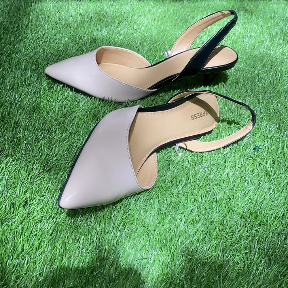 Pink and black express heels